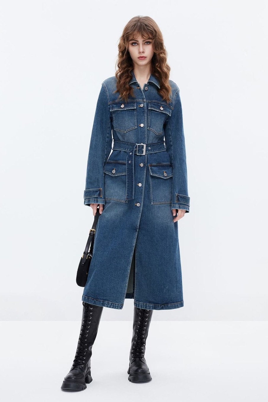 MISS SIXTY Jackets & Outerwears | Retro Blue Belted Cargo Style Denim Coat Middle Blue