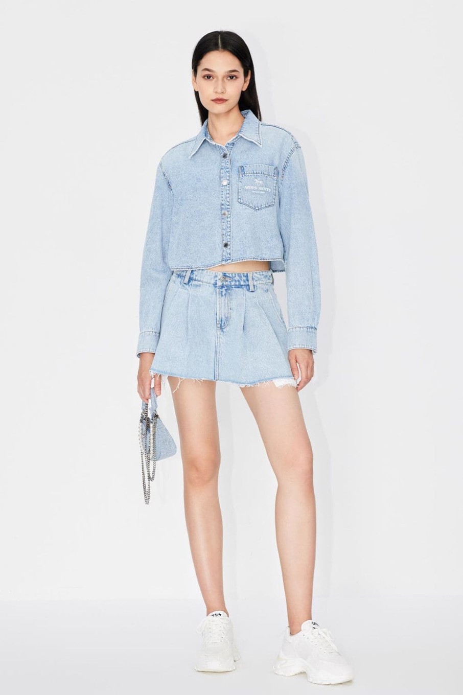 MISS SIXTY Shorts | Vintage Fringes Trim Denim Culottes Light Blue