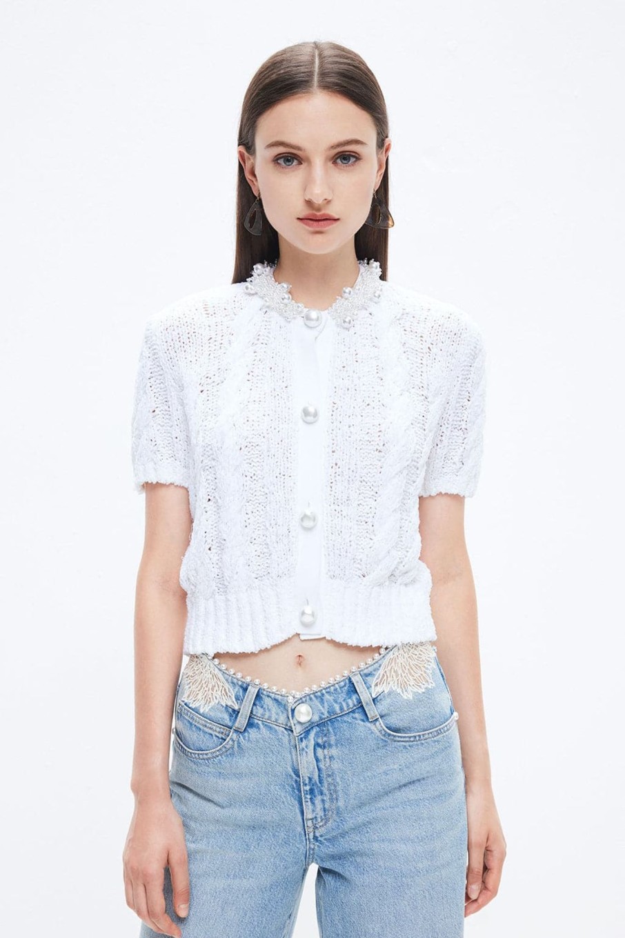 MISS SIXTY Fall-Winter | Angel Collection Pearl Cropped Knit Top White